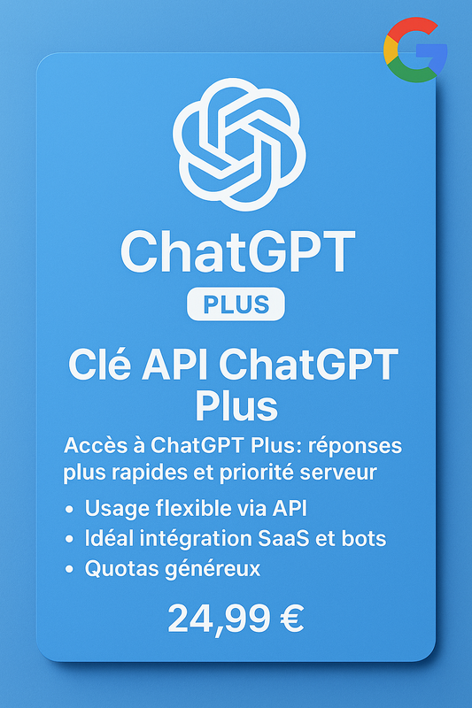 Clé API ChatGPT Plus – Accès 1 Mois