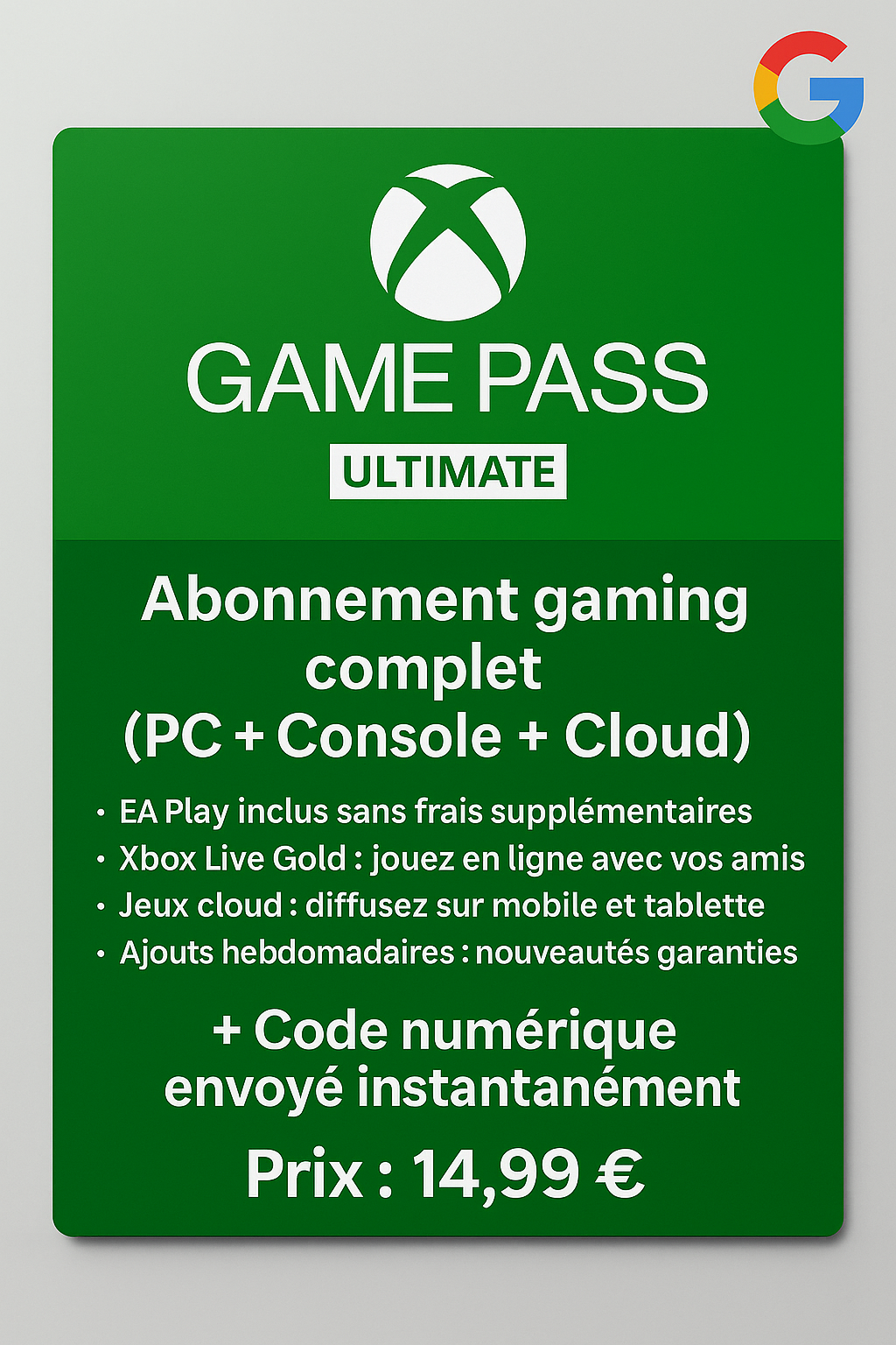 Abonnement Xbox Game Pass Ultimate – 1 Mois